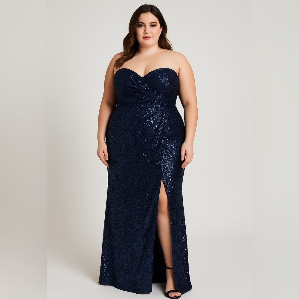 New! City Chic navy blue sequin‎ strapless maxi dress, size 12